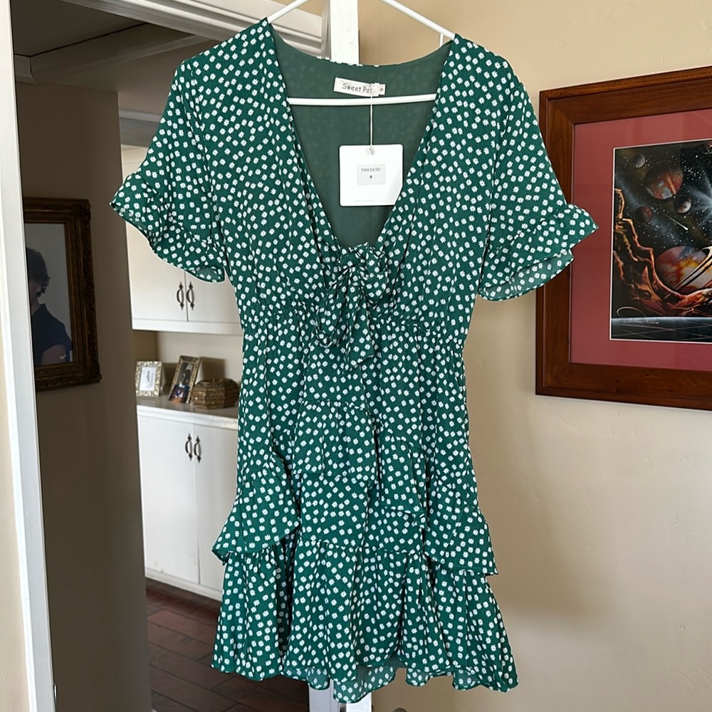 Front Tie Floral Dress with Ruffled Bottom